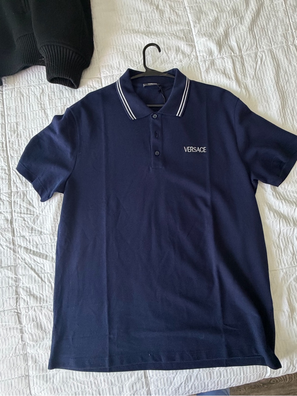Versace Navy Polo with White Trim and Logo
